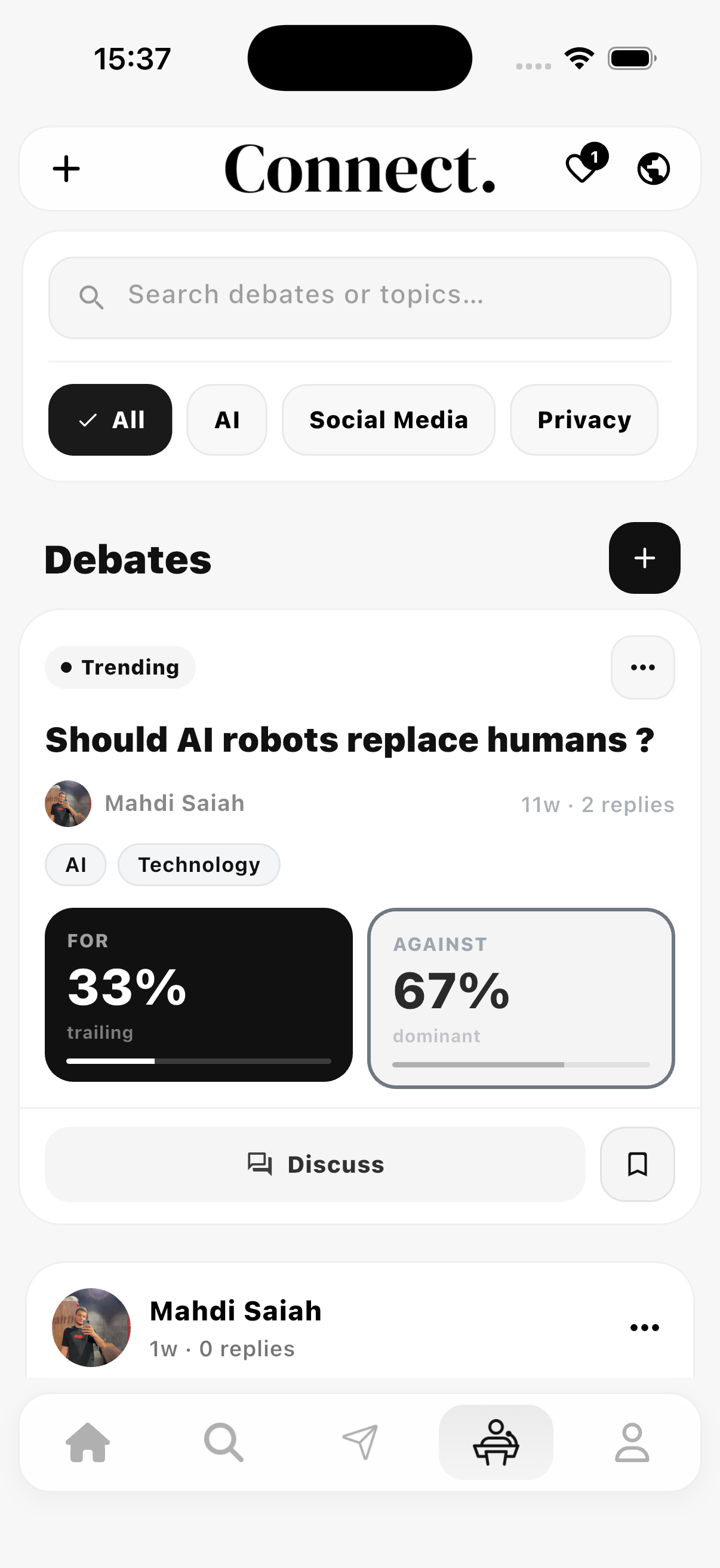 Connect debate screen