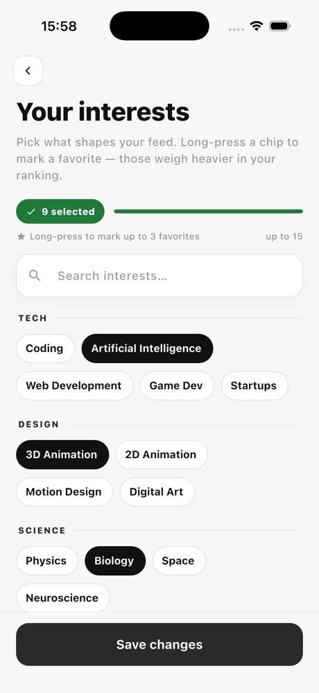 Interests selection