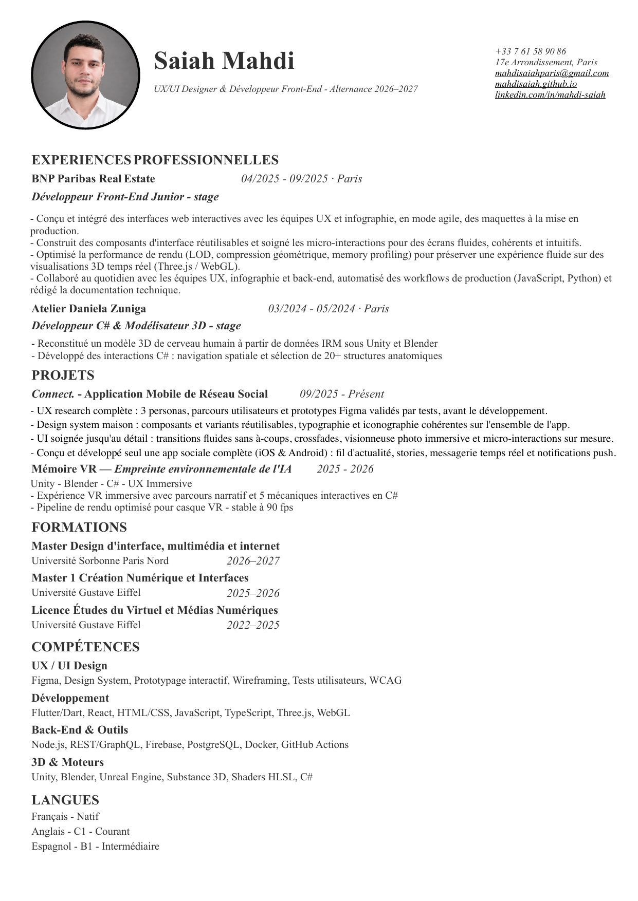 Curriculum vitae of Mahdi Saiah